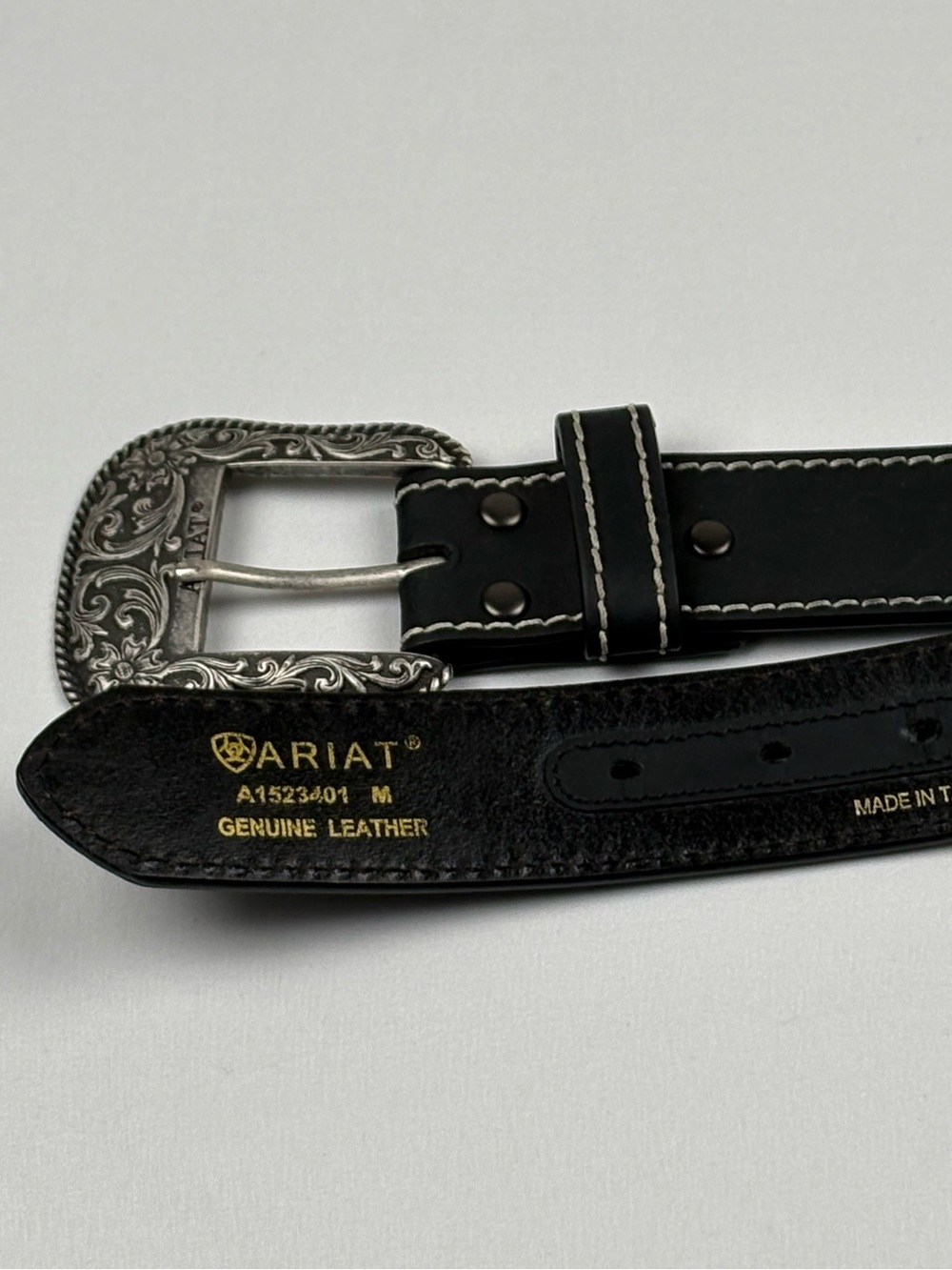 Ariat John Wayne Limited Edition Black Leather Western Belt M Silver Buckle - Picture 4 of 5